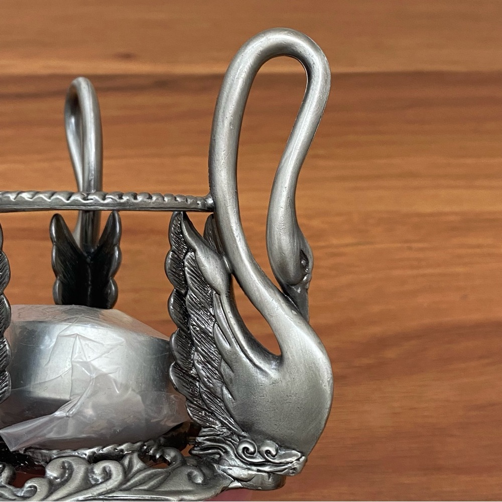 M.T. Signed Pewter Swan Votive Candle Holder - Picture 8 of 9